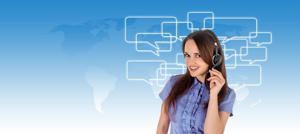 call center, headset, woman